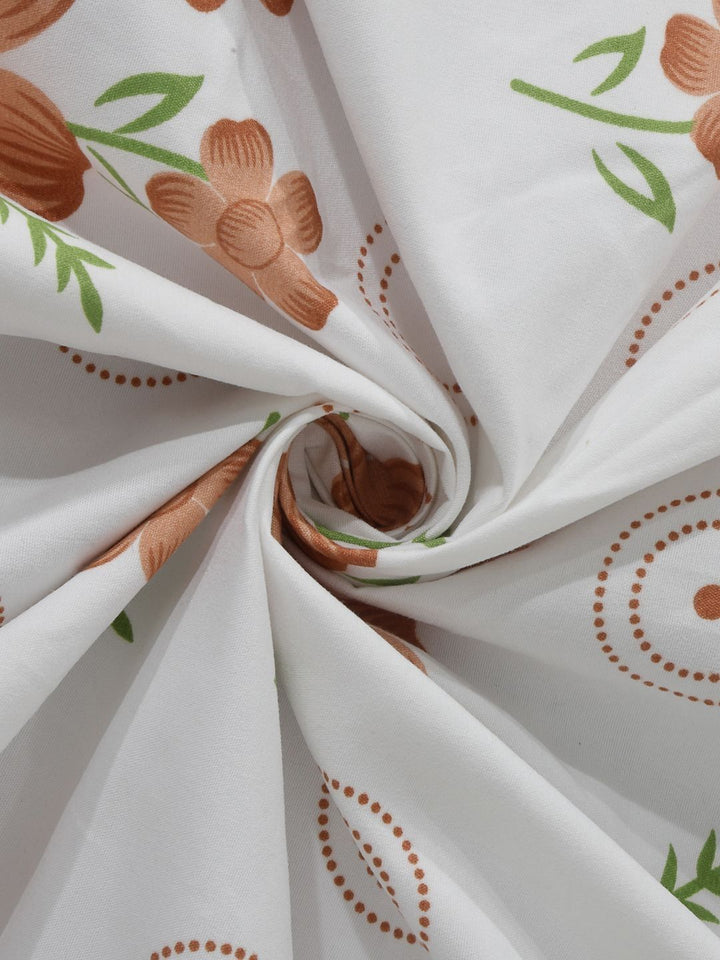 Myntra Elegant Homes White & Brown Floral Printed Dilengkapi 300 TC King Bedsheet dengan 2 Sarung Bantal