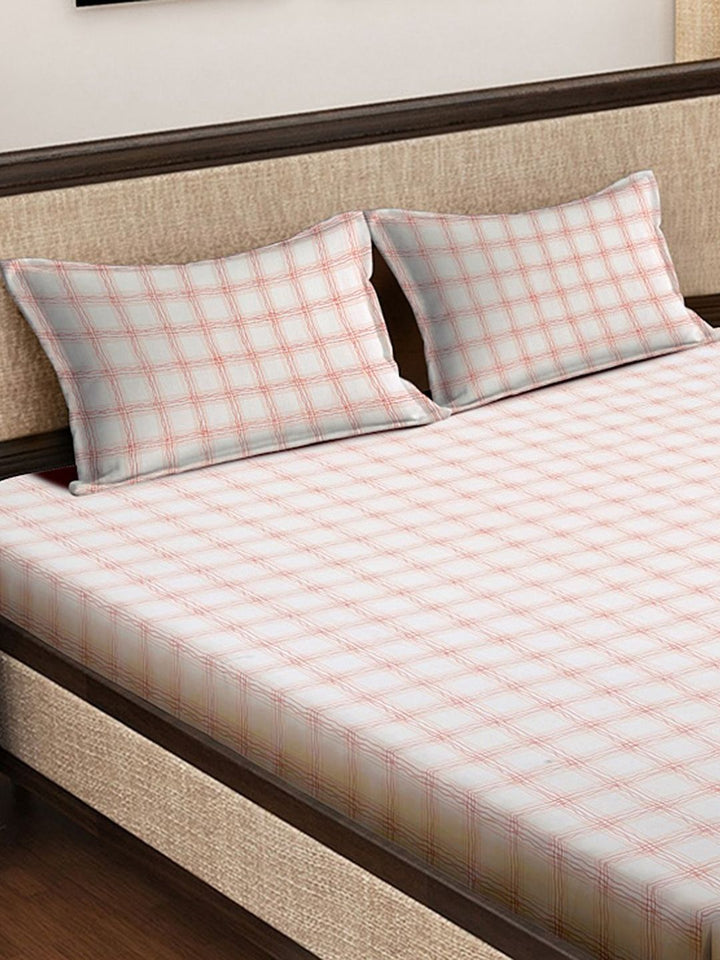 Myntra Elegant Homes White & Pink Geometric 300 TC King Bedsheet with 2 Pillow Covers