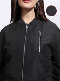 Tokyo Talkies Women Stand Collar Solid Casual Biker Jacket