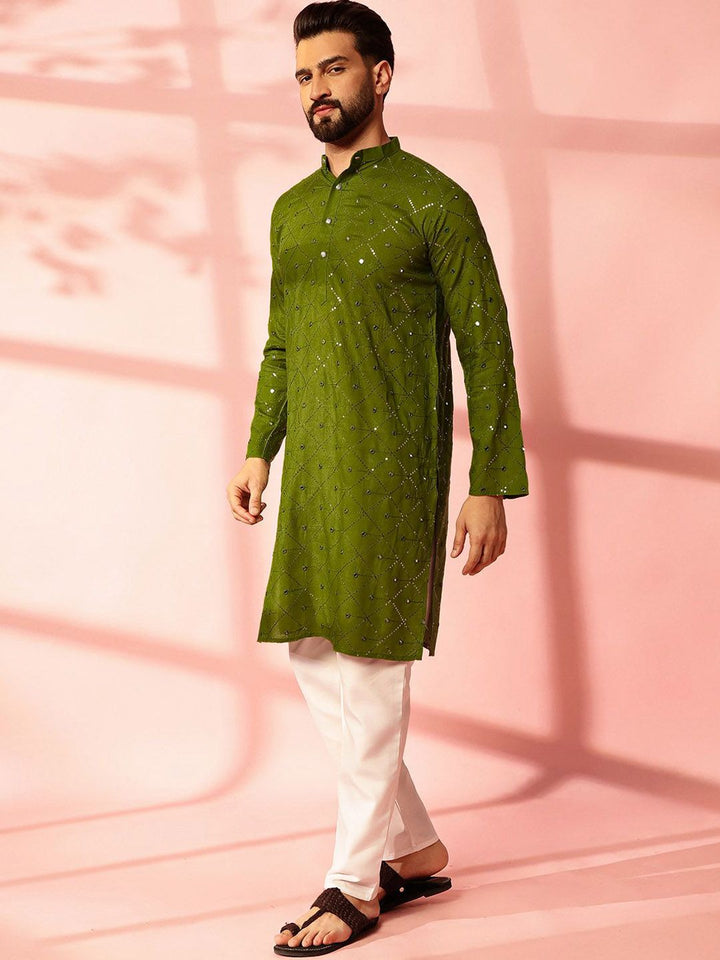 Anouk Men Embroidered Regular Mirror Work Pure Cotton Kurta with Pyjamas