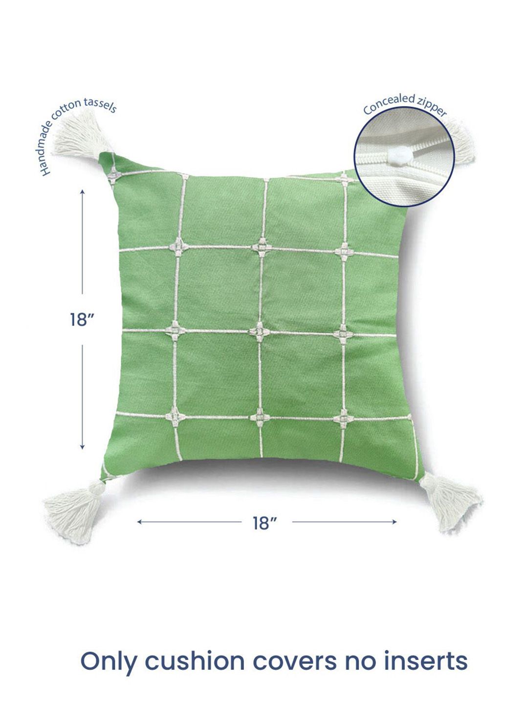 URBAN SPACE Green & White 2 Pieces Embroidered Square Cushion Covers