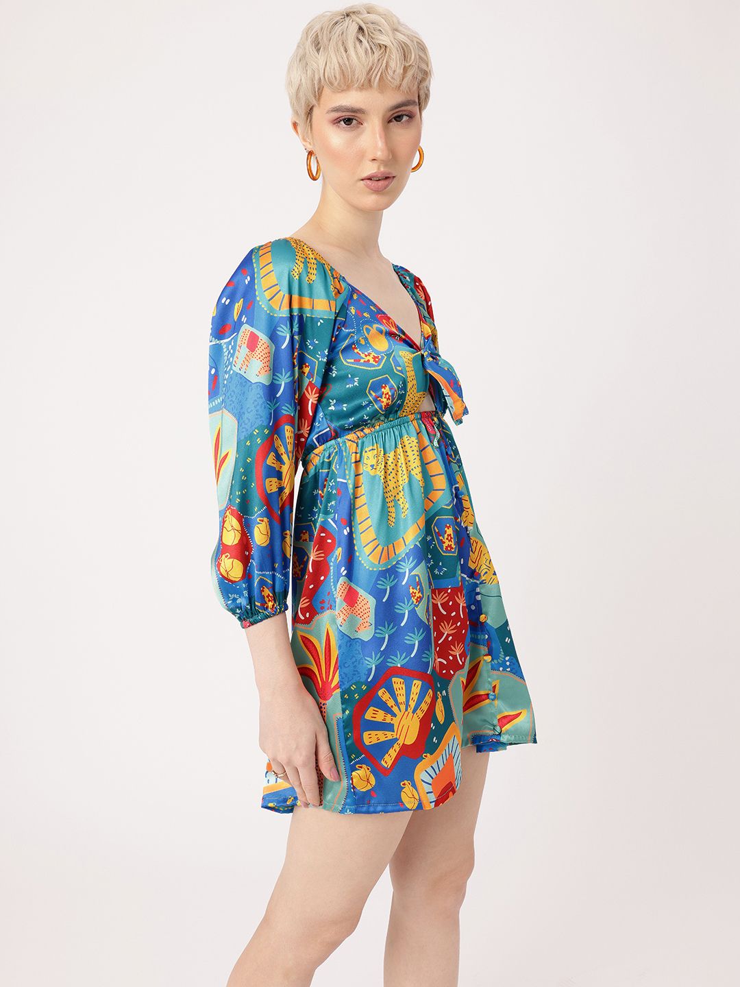 DressBerry Coachella Core Printed Cut-Out A-Line Mini Dress