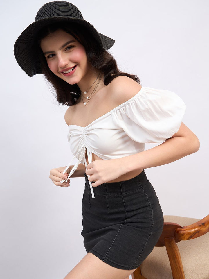Berrylush Off-Shoulder Puff Sleeve Crop Top