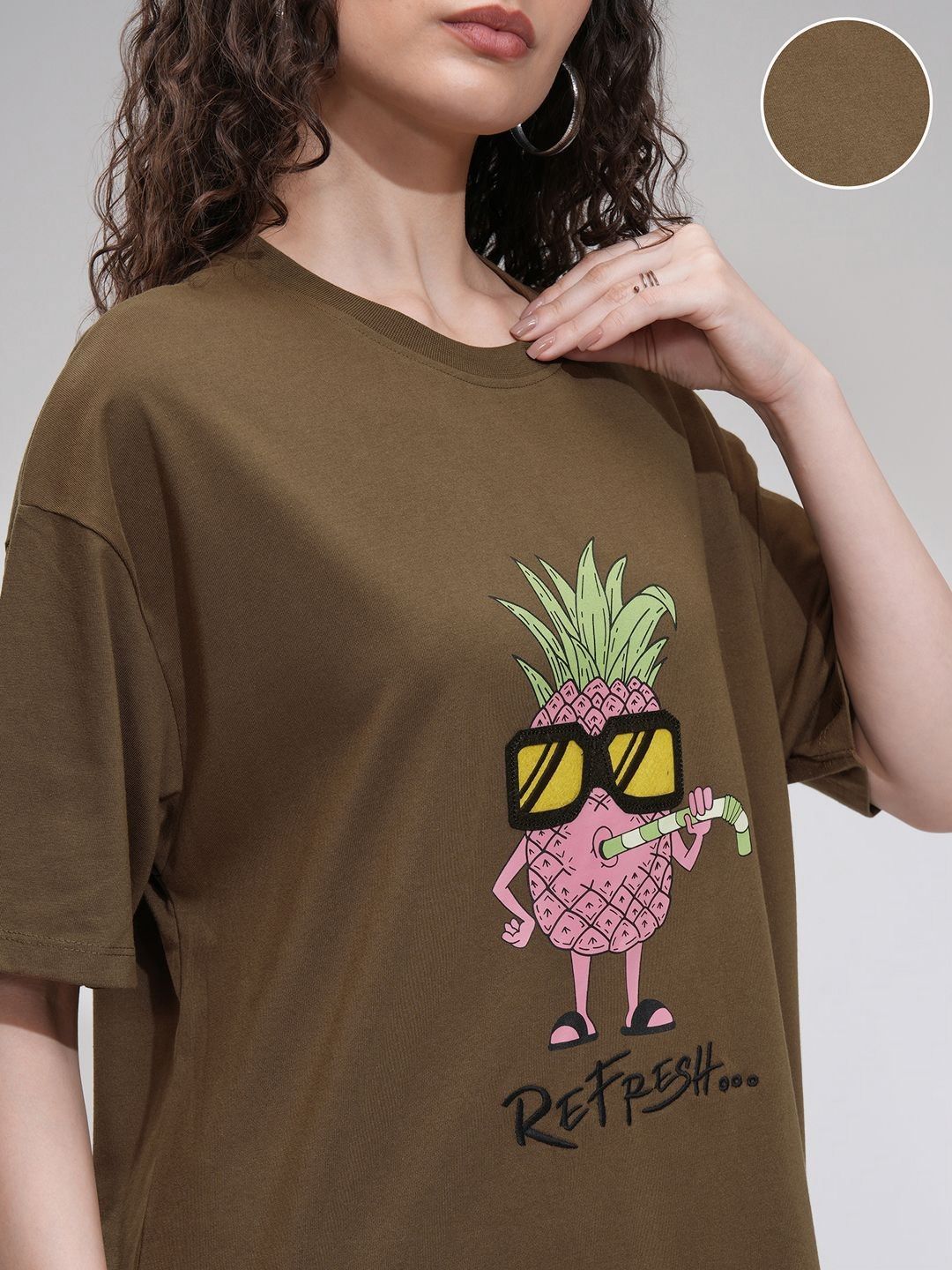 Street By Tokyo Talkies Women Solid Oversized Fit Chest and Back Print T-Shirt