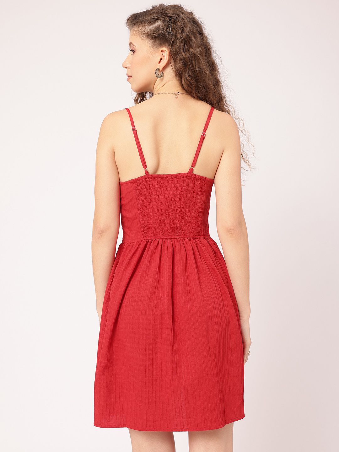 DressBerry Smocked Self-Striped Shoudler Strap A-line Dress