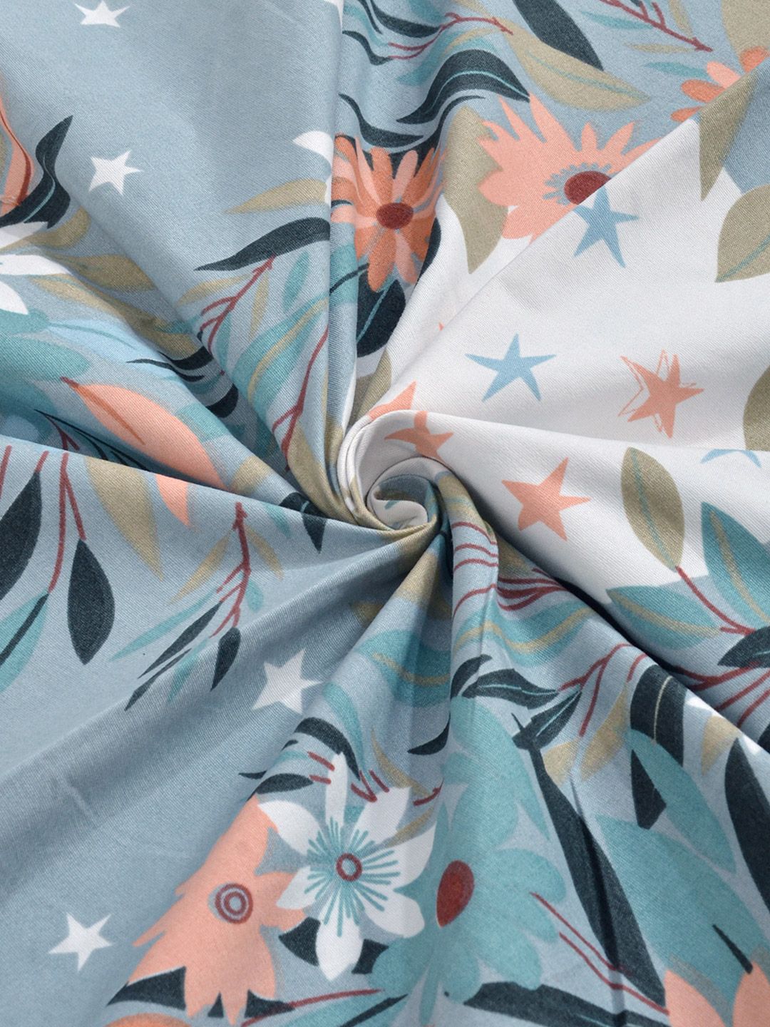 Aura Blue & White Floral Printed Set Cadar King 300 TC 2.5 x 2.25 m
