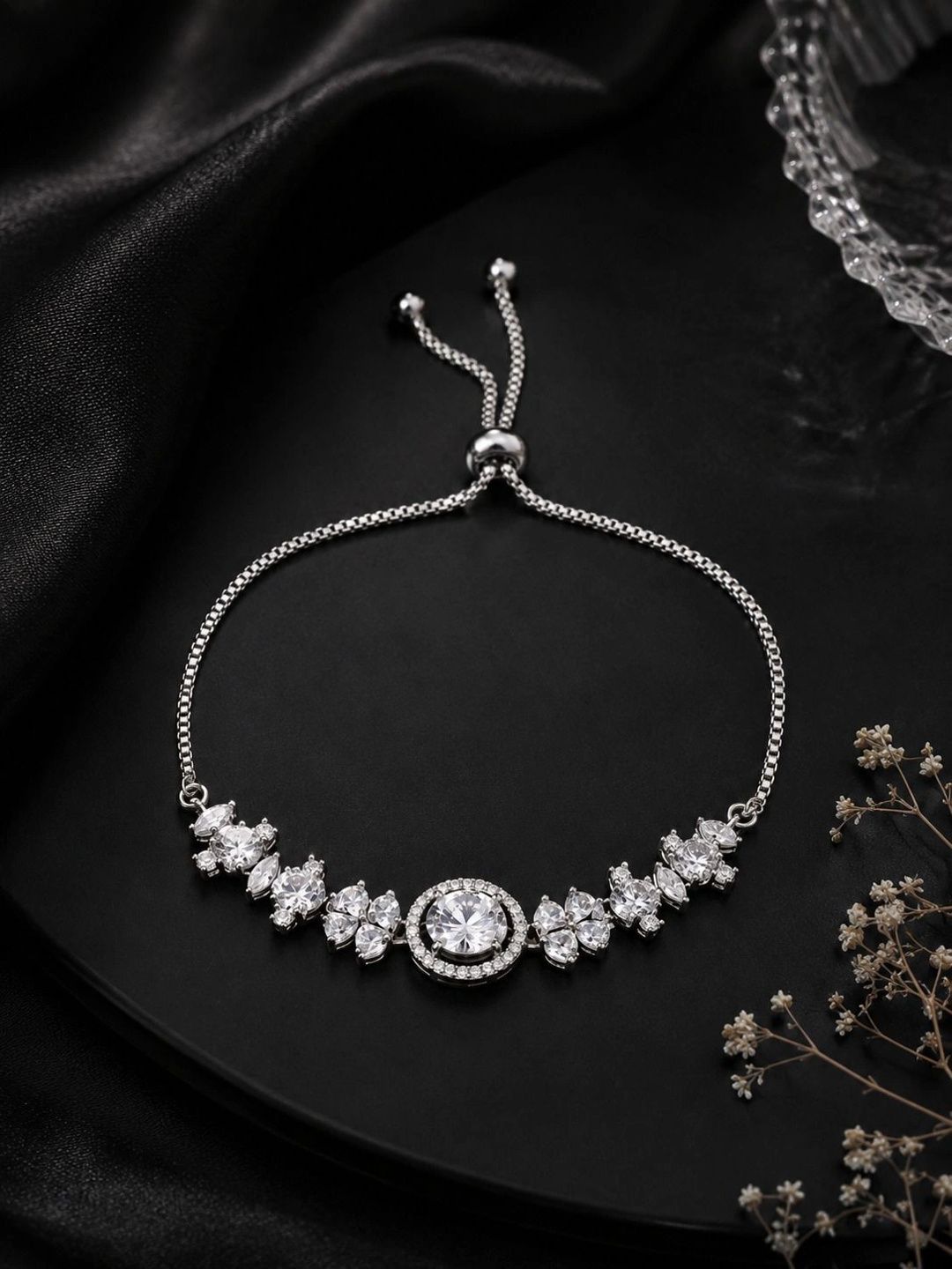 PANASH Wanita Brass American Diamond Bersalut Perak Gelang Lilit