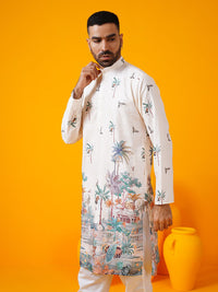 SOJANYA Men Floral Embroidered Regular Thread Work Pure Cotton Kurta with Pyjamas
