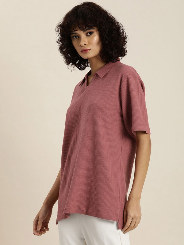 DILLINGER Women Solid Polo Collar Cotton Oversized T-Shirt