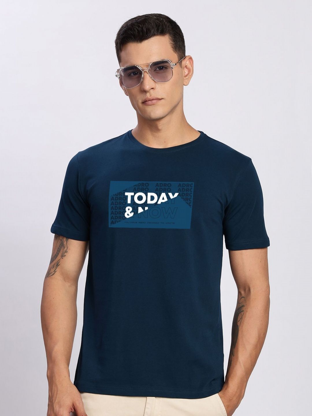 ADRO Men Typography Printed Round Neck Cotton T-shirt