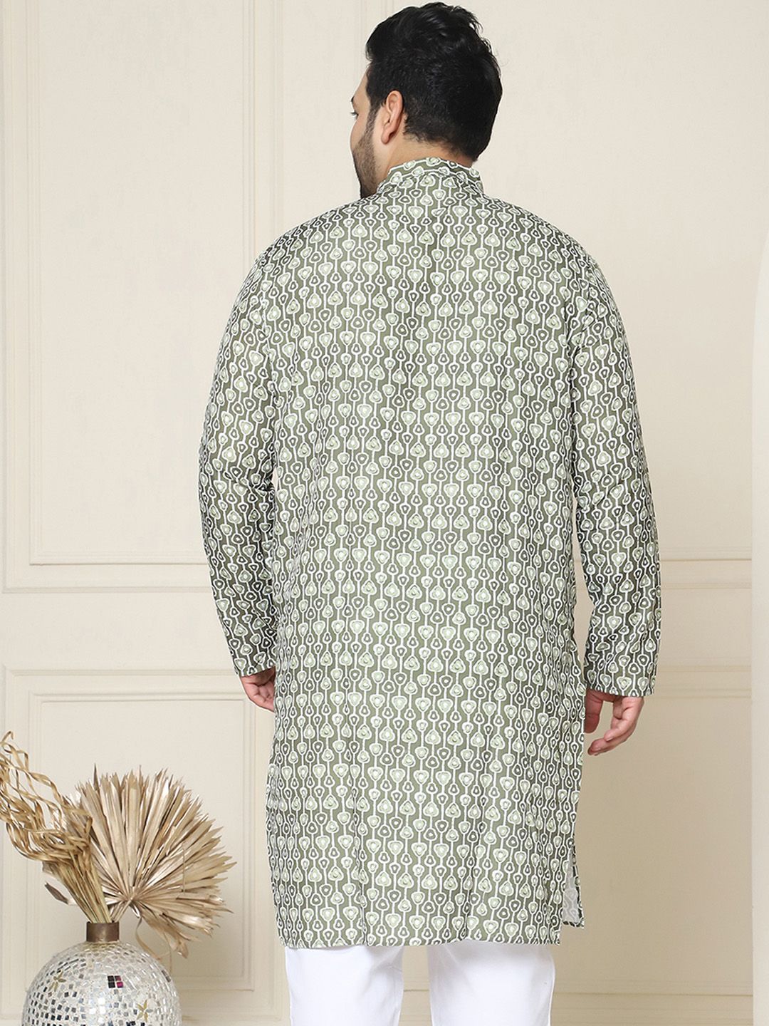 SOJANYA Plus Ethnic Motifs Printed Mandarin Collar Long Sleeves Pure Cotton Straight Kurta