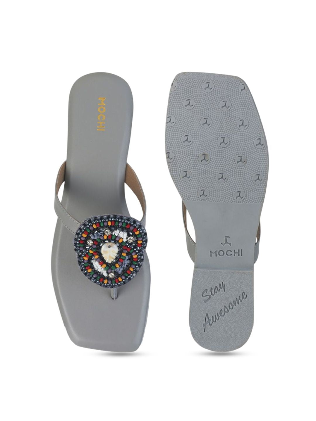 Mochi Women Embellished T-Strap Flats