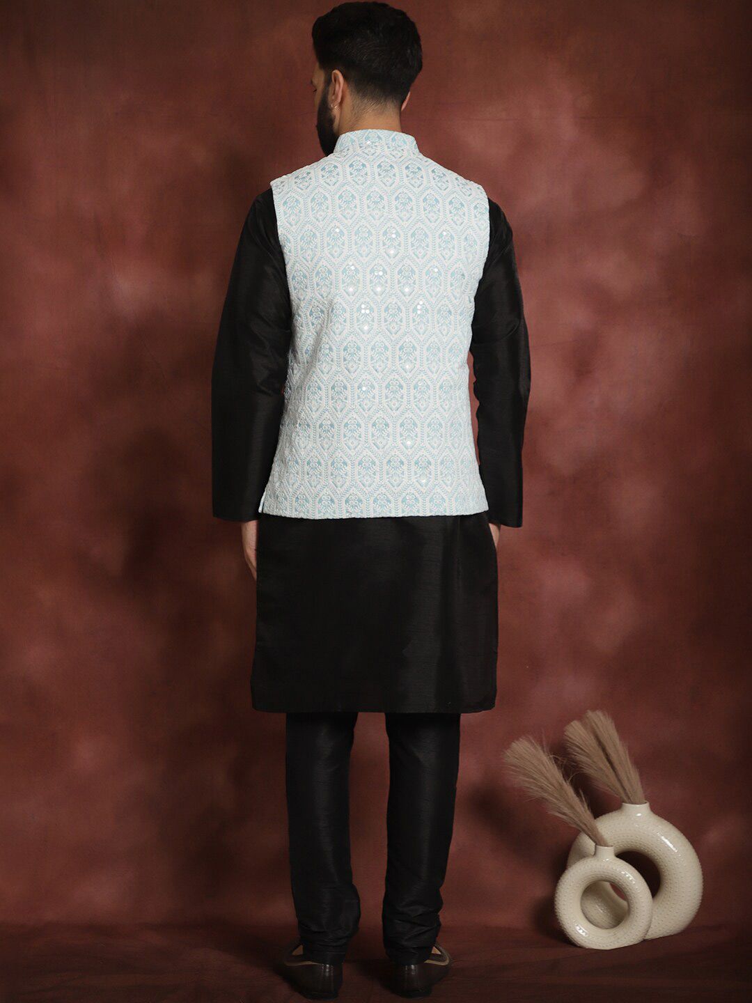 Anouk Ethnic Motifs Straight Kurta with Churidar & Nehru Jacket