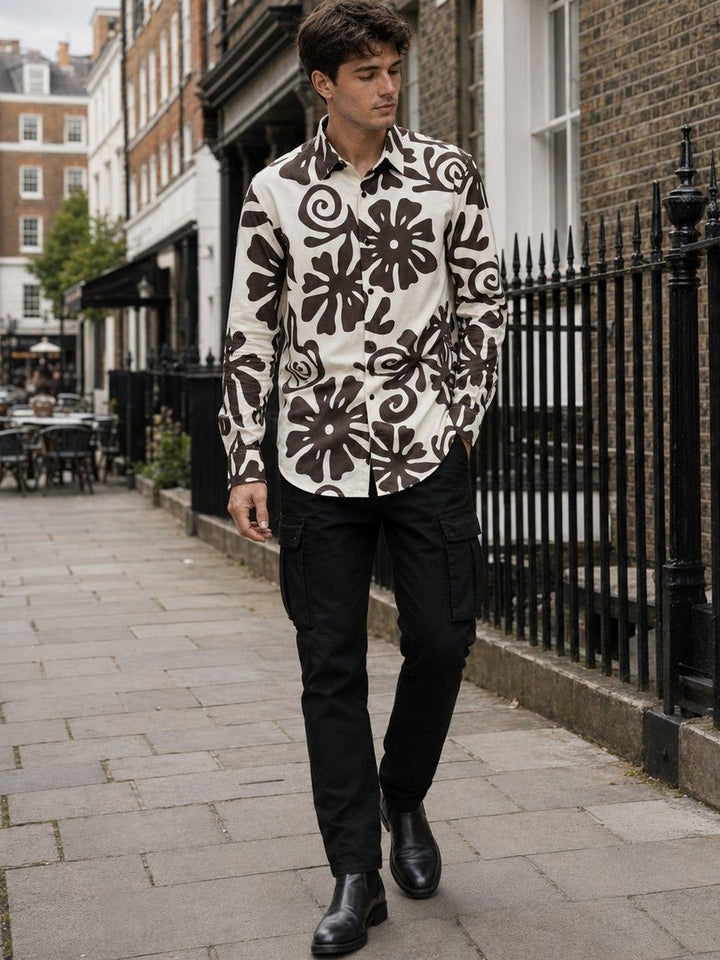 Eszett Floral Printed Long Sleeves Spread Collar Pure Cotton Regular Fit Casual Shirt