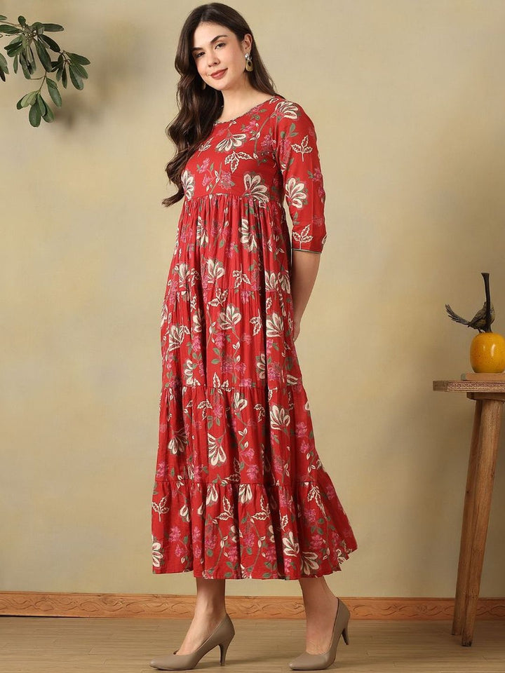 Mamicha Floral Print A-Line Midi Dress