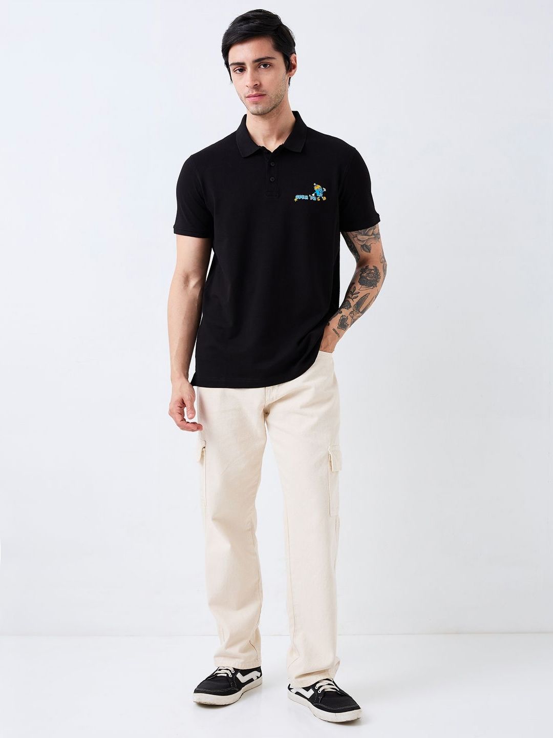 SPYKAR Men Graphic Printed Polo Collar Cotton Slim Fit T-shirt