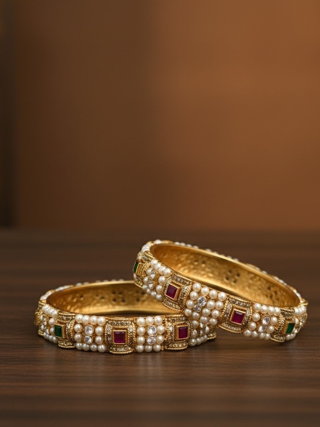 Set PANASH 2 Gelang Batu Bersalut Emas 24k Bertatah dan Manik