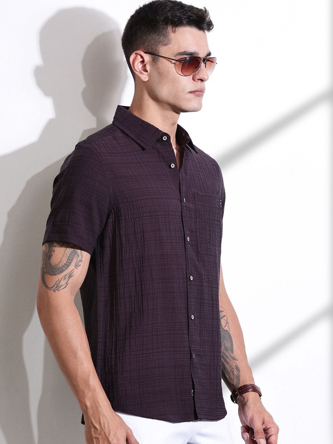 Thomas Scott Men Smart Slim Fit Spread Collar Textured Casual Shirt
