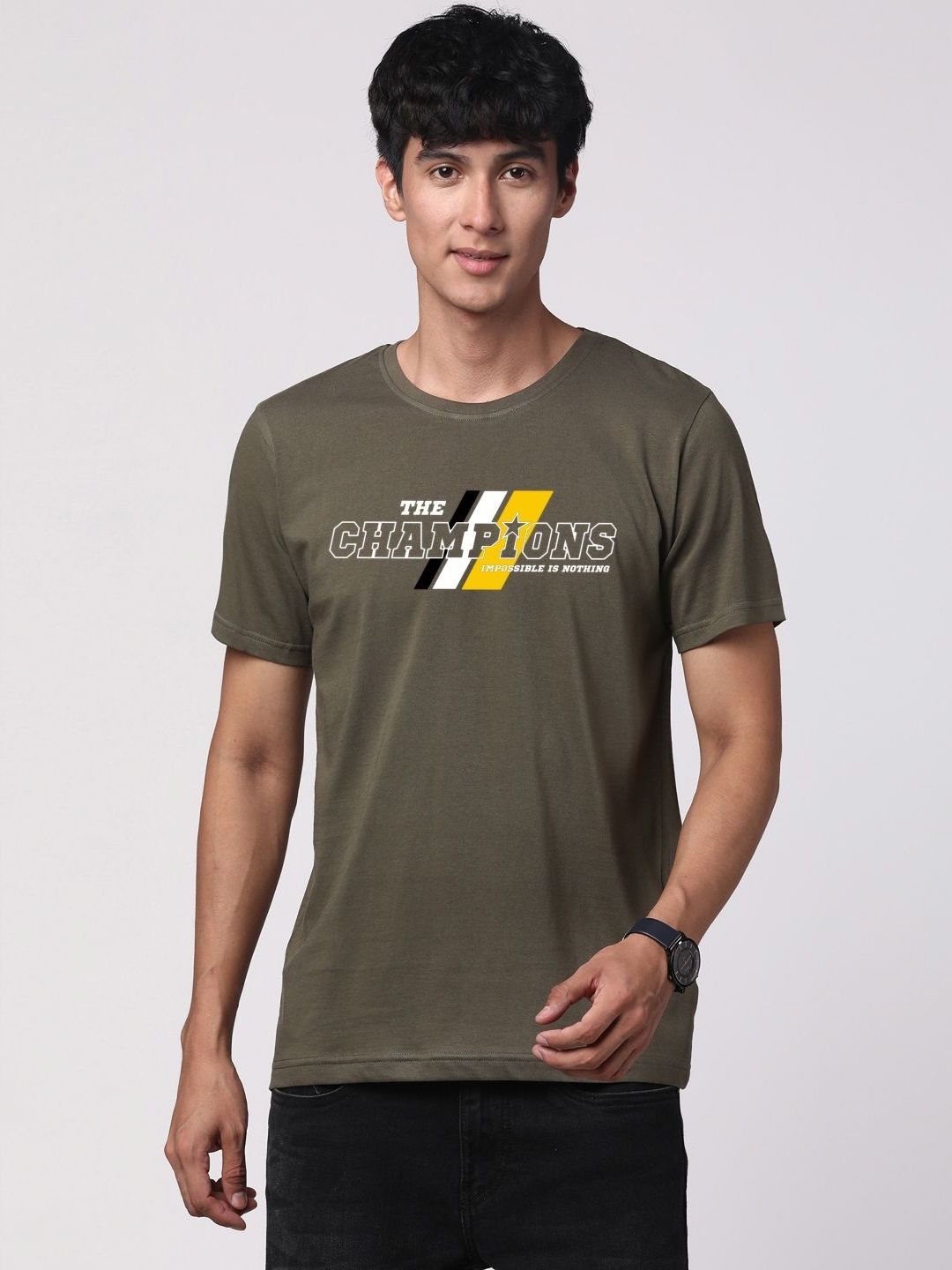 ADRO Men Typography Printed Pure Cotton Round Neck T-shirt