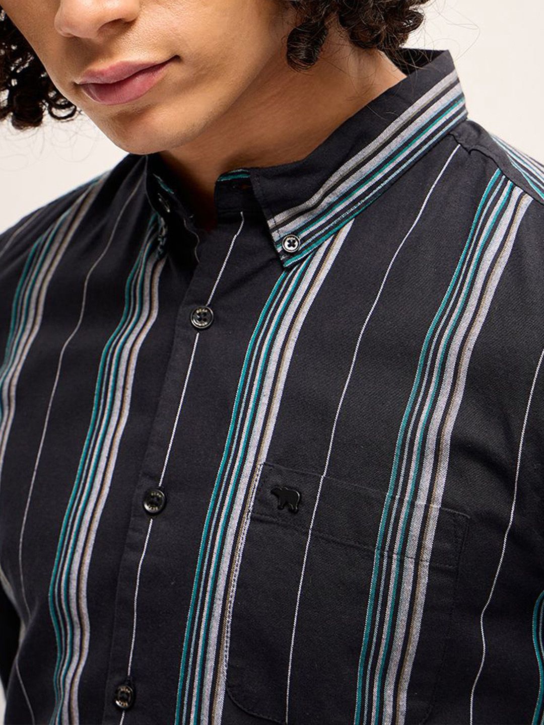 THE BEAR HOUSE Slim Fit Striped Pure Cotton Casual Shirt
