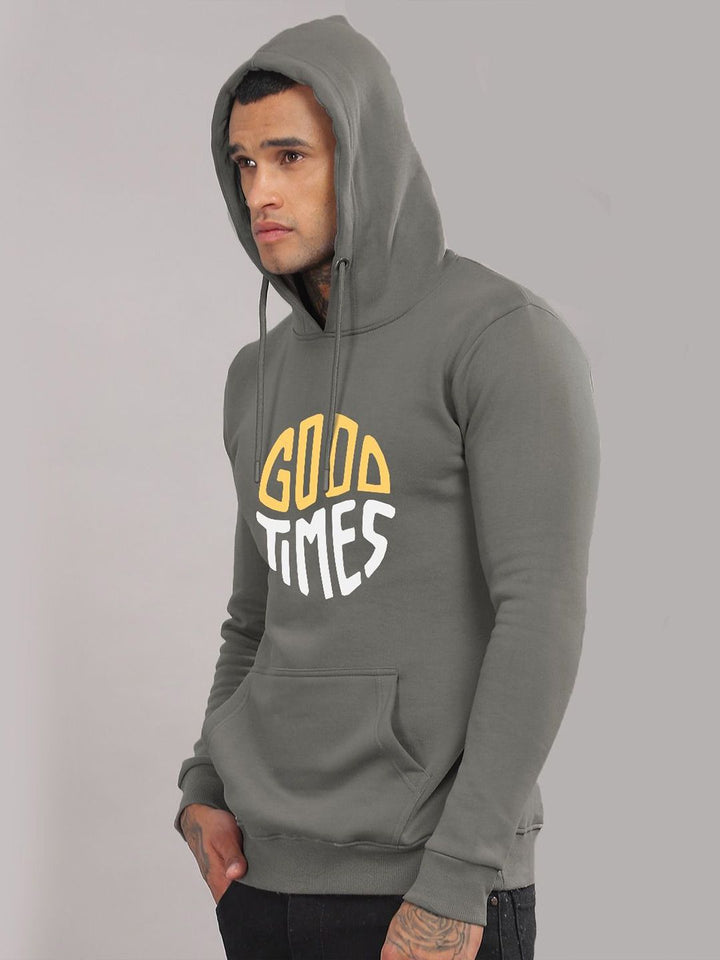 ADRO Lelaki Typography Printed Cotton Hooded Sweatshirt