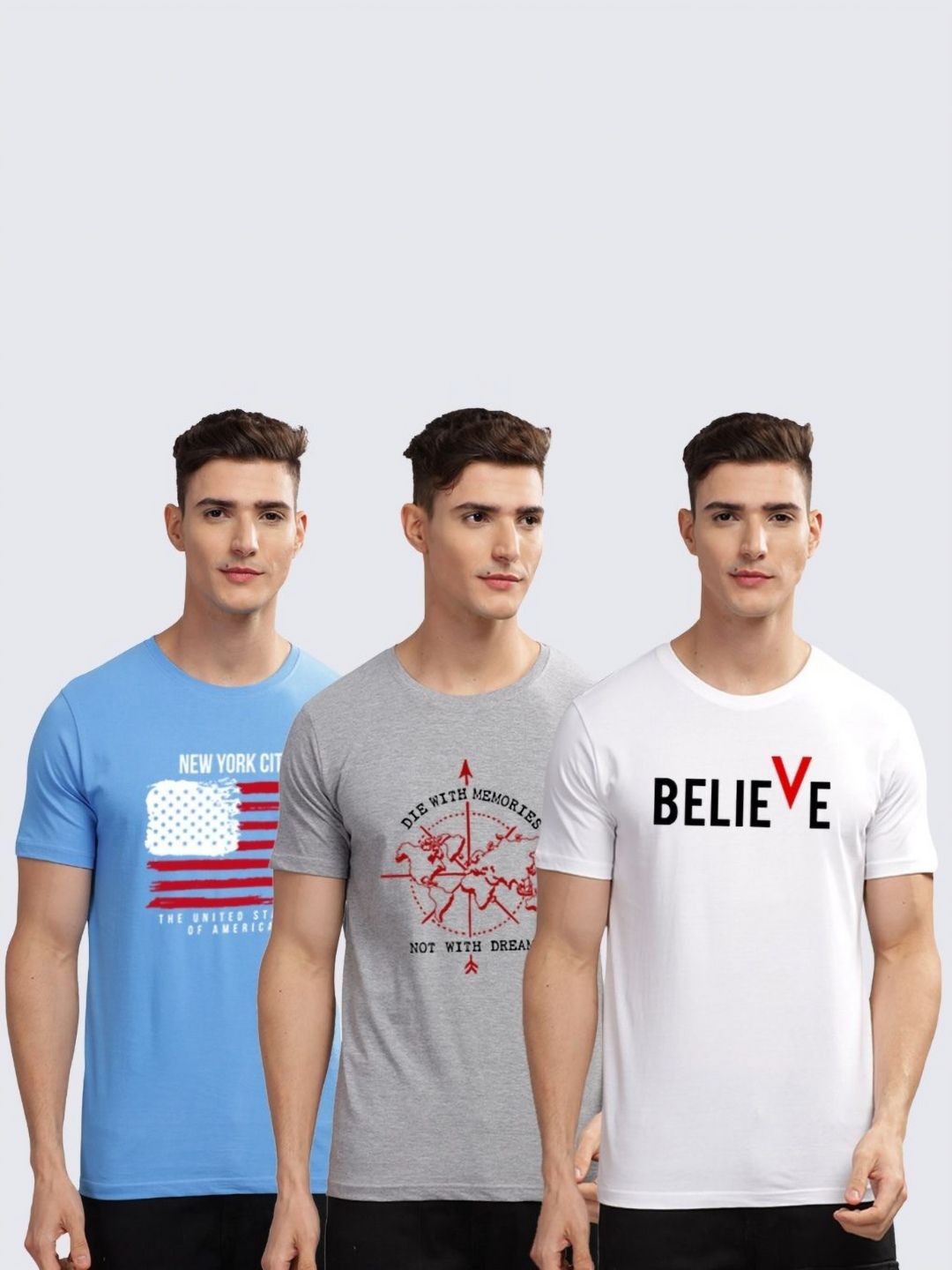 ADRO Men Pack of 3 Typography Printed Round Neck Cotton T-shirts