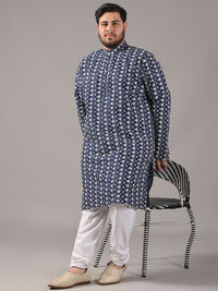 SOJANYA PLUS Plus Size Men Floral Embroidered Band Collar Straight Kurta And Pyjamas