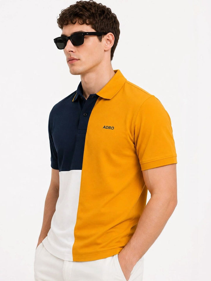 ADRO Men Colourblocked Polo Collar T-shirt