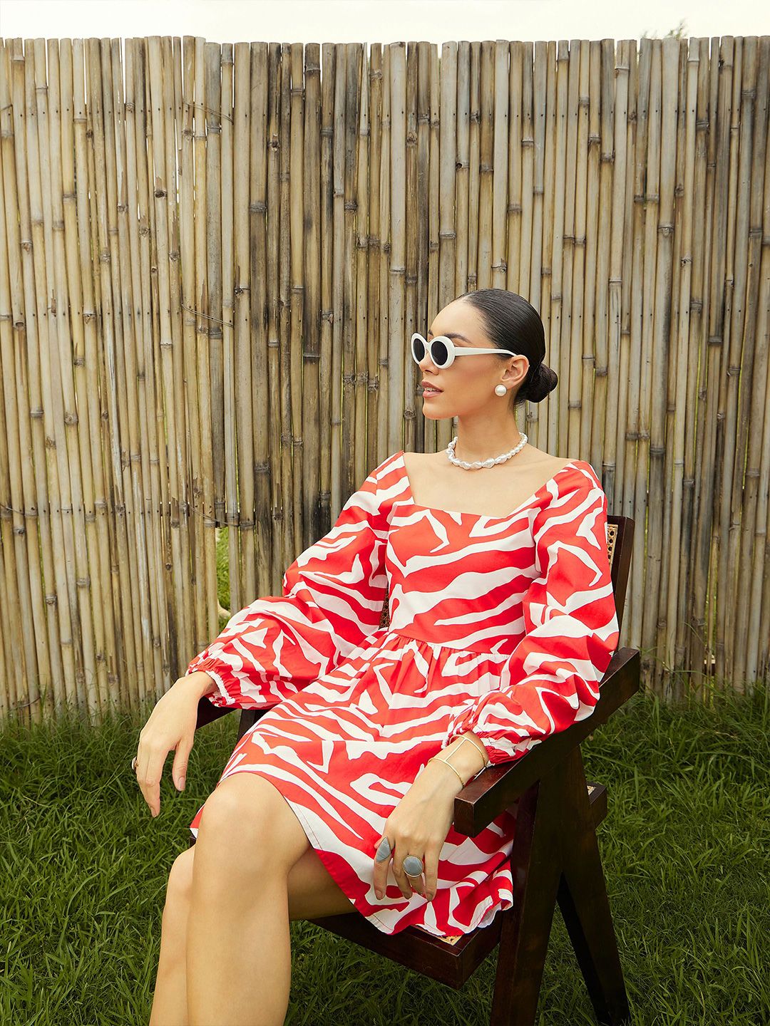 Pink Paprika by SASSAFRAS Printed Fit & Flare Dress