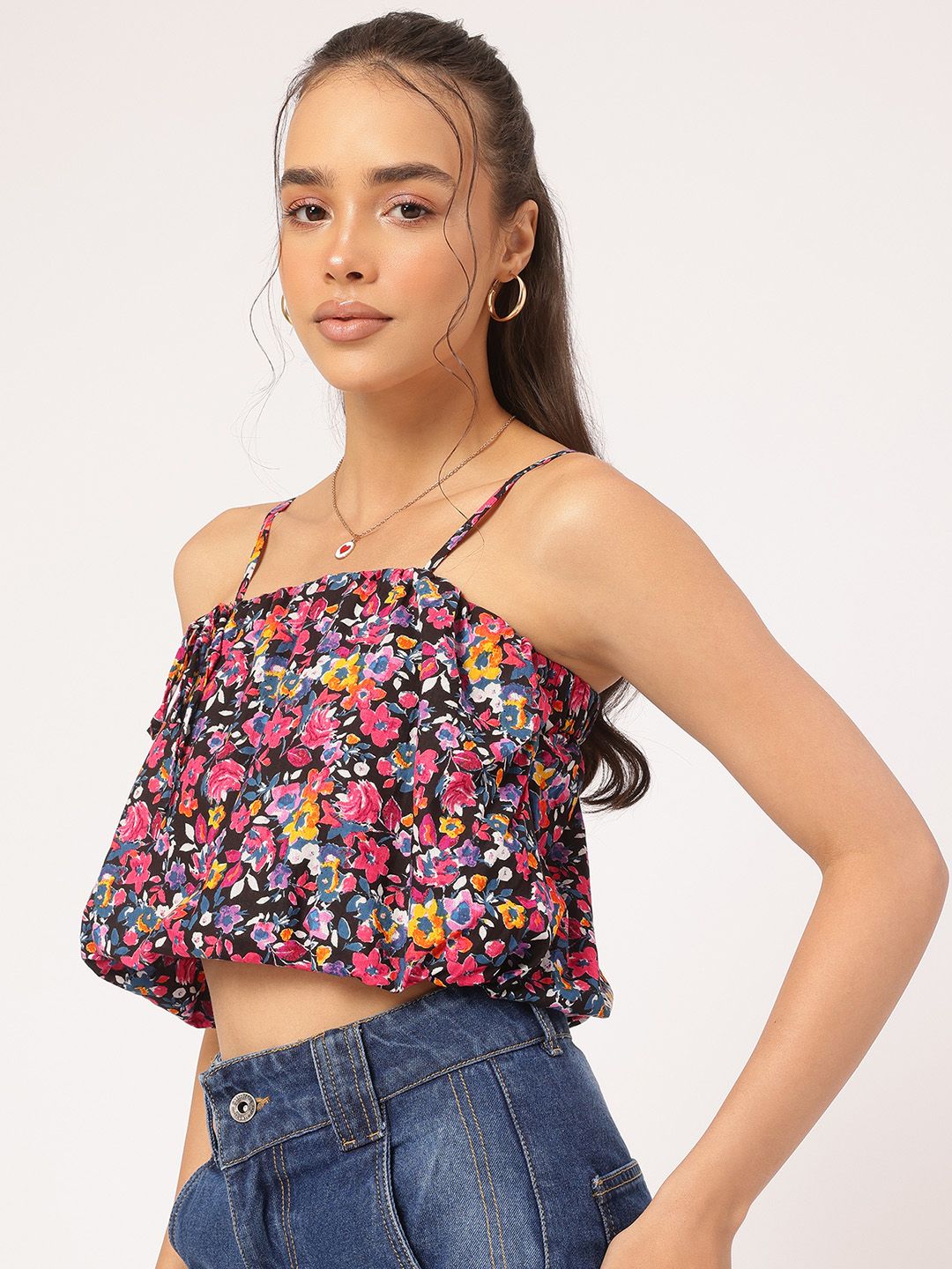 DressBerry Bloom & Beyond Floral Print Crop Blouson Top