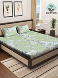 Myntra Elegant Homes Green Floral Cotton 400 TC King Cadar Superfine & 2 Sarung Bantal