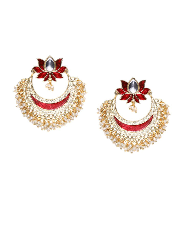 Anouk Gold Plated Cubic Zirconia Studded Crescent Shaped Chandbalis
