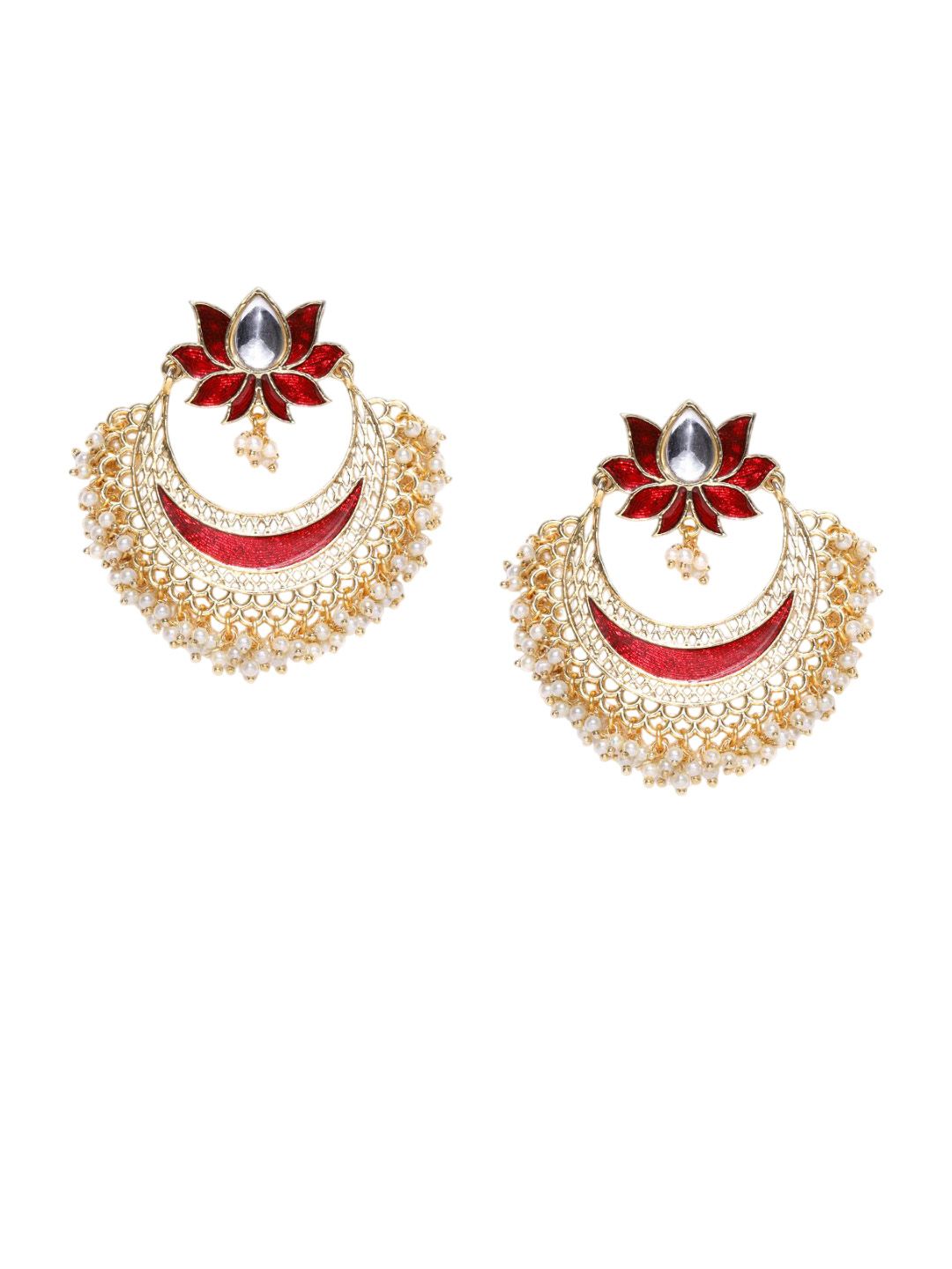 Anouk Gold Plated Cubic Zirconia Studded Crescent Shaped Chandbalis
