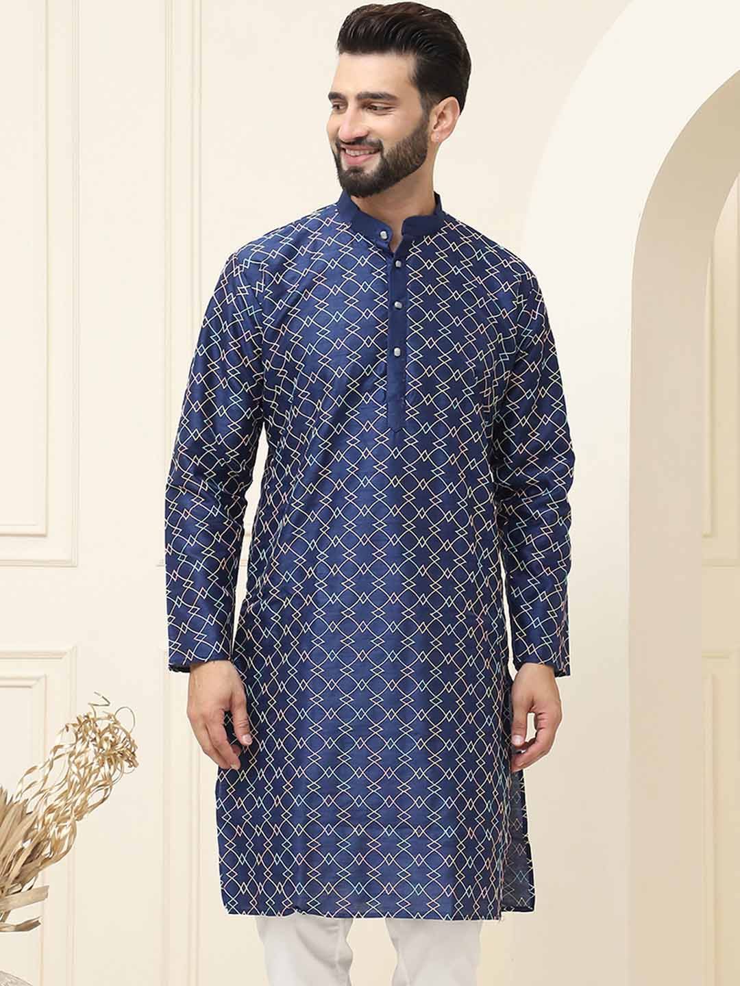 SOJANYA Geometric Embroidered Thread Work Band Collar Straight Kurta