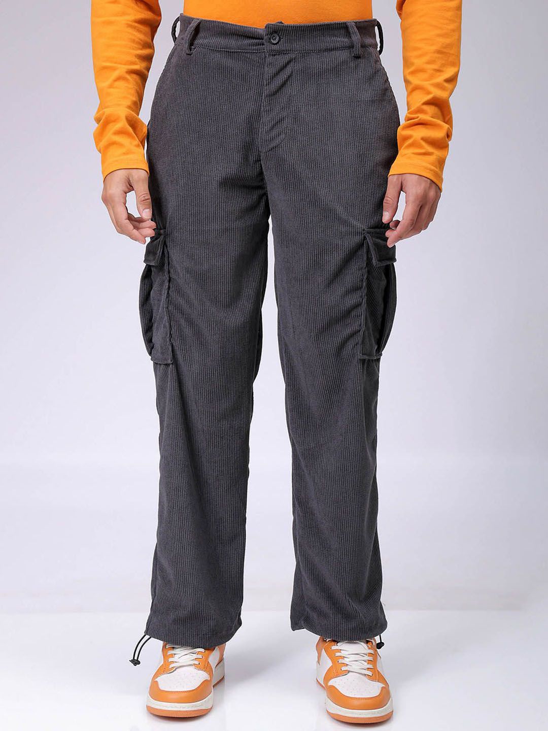The Indian Garage Co Men Textured Loose Fit Cargos Trousers