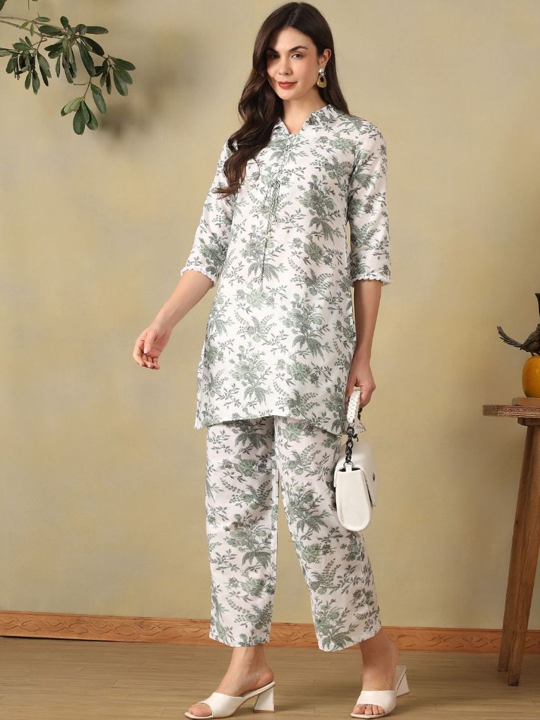 Mamicha Floral Cotton Printed Tunic with Trousers