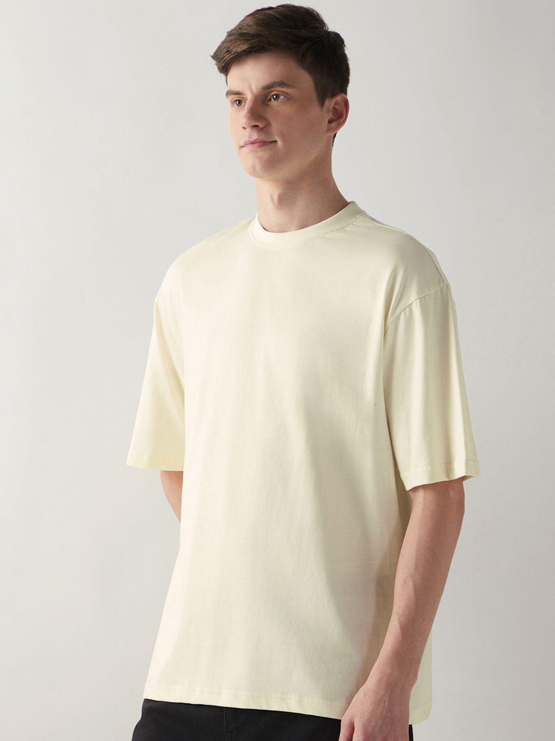 Bewakoof Men Cotton White Solid Oversize T-Shirt