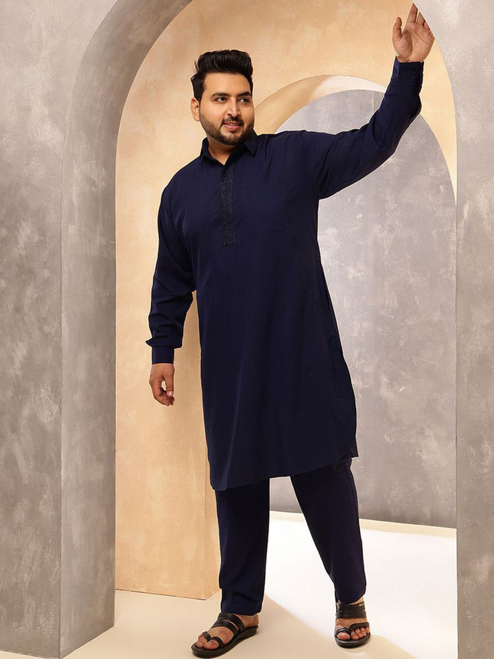 SOJANYA PLUS Shirt Collar Pathani Kurta With Pyjama