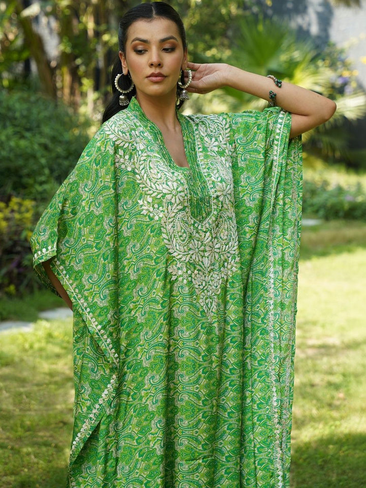 Rumah Chikankari Wanita Bercetak Chikankari Crepe Kaftan Kurta