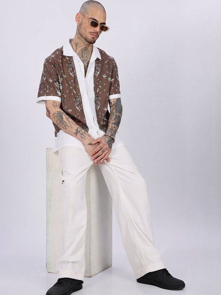 Eszett Bandana Ethnic Motifs Printed Cuban Collar Cotton Shirt