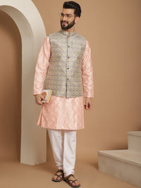 Anouk Embroidered Regular Thread Work Kurta with Churidar & Nehru Jacket