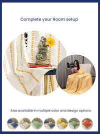 URBAN SPACE Yellow & White 2 Pieces Embroidered Pure Cotton Square Cushion Covers