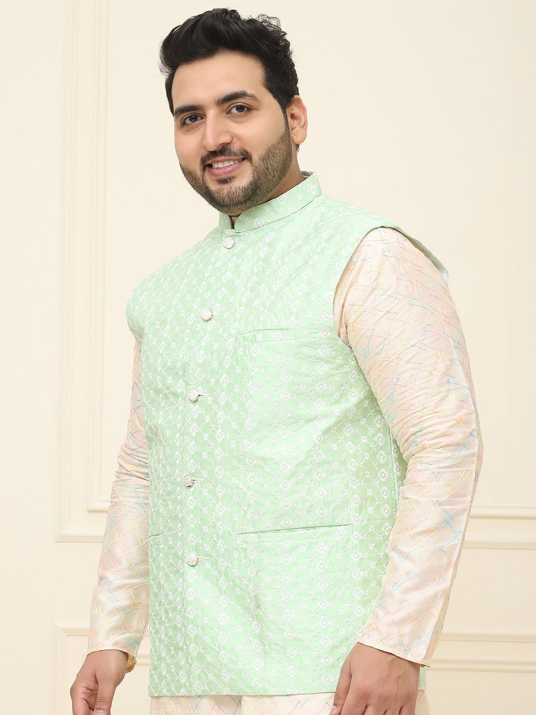 SOJANYA PLUS Jaket Sulam Lelaki Nehru Plus Size