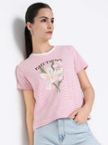 Rareism Wanita Grafik T-Shirt Leher Pusingan Dicetak