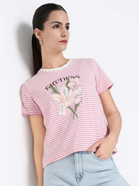 Rareism Wanita Grafik T-Shirt Leher Pusingan Dicetak