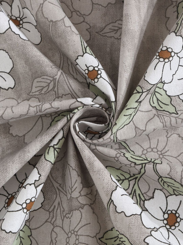 Myntra Elegant Homes Grey & White Floral 400 TC Single Bedsheet with 1 Pillow Covers