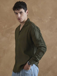 DENNISON Men Olive Double Gauge Self Design Shirt