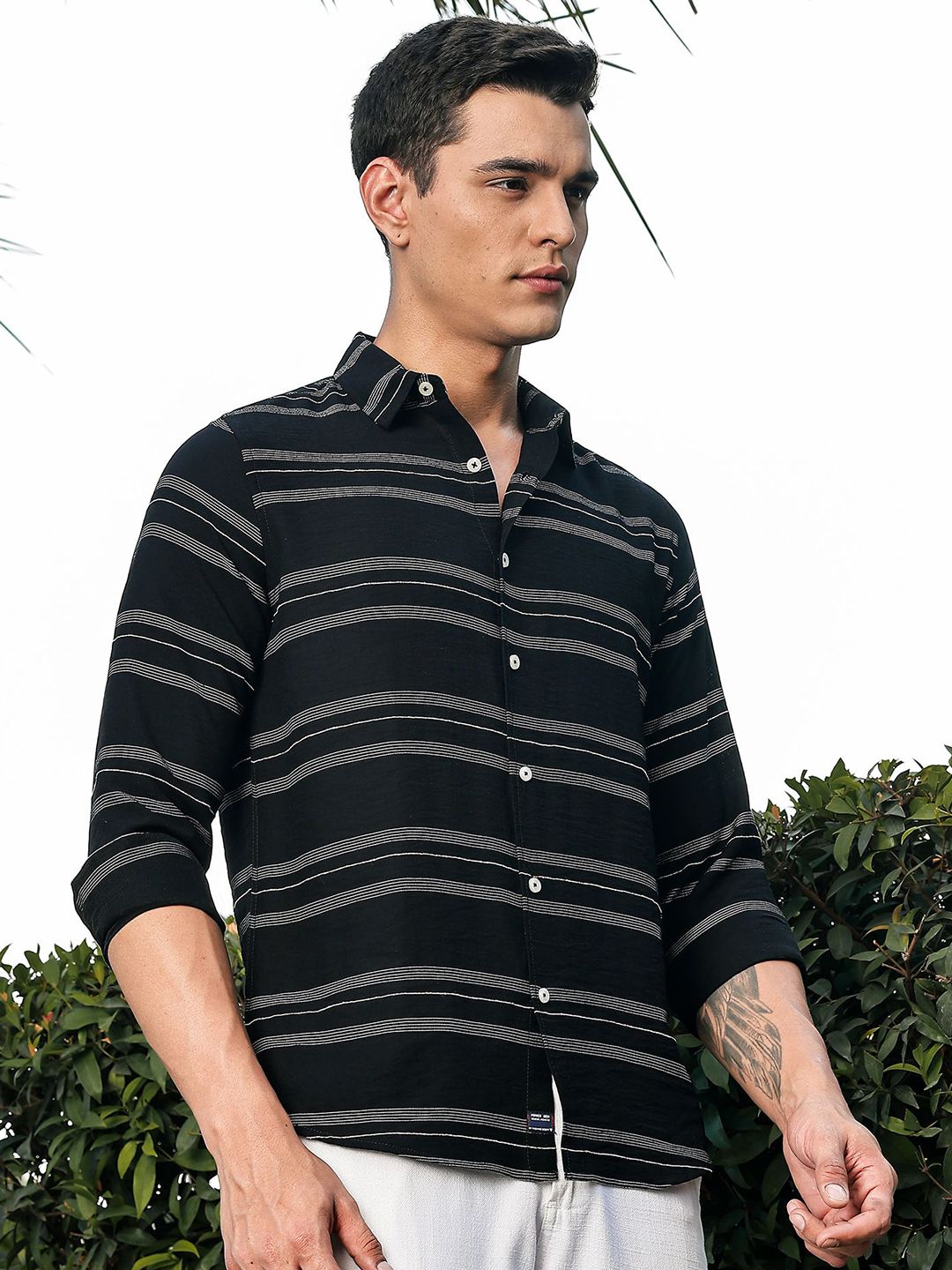 Thomas Scott Men Premium Slim Fit Striped Casual Shirt