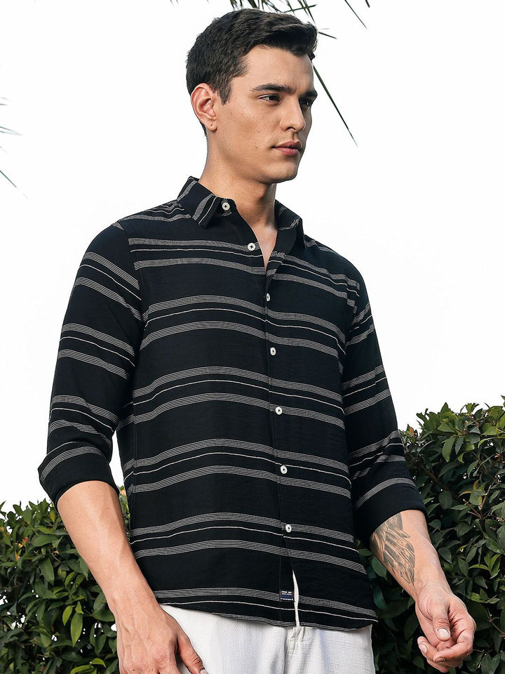 Thomas Scott Men Premium Slim Fit Striped Casual Shirt