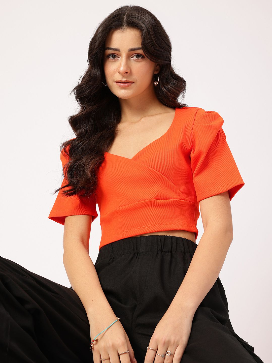 DressBerry Sweetheart Style Ribbed Wrap Crop Top